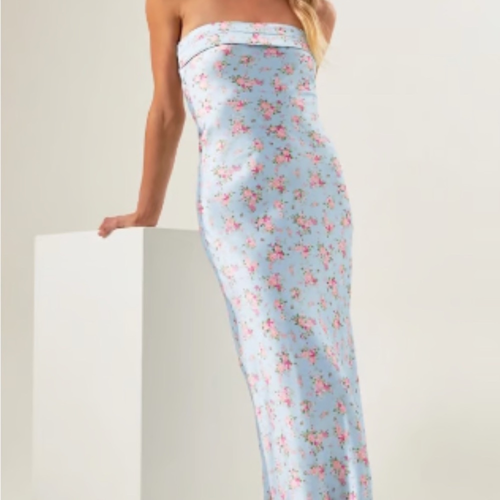 Altard state floral strapless satin silky dress